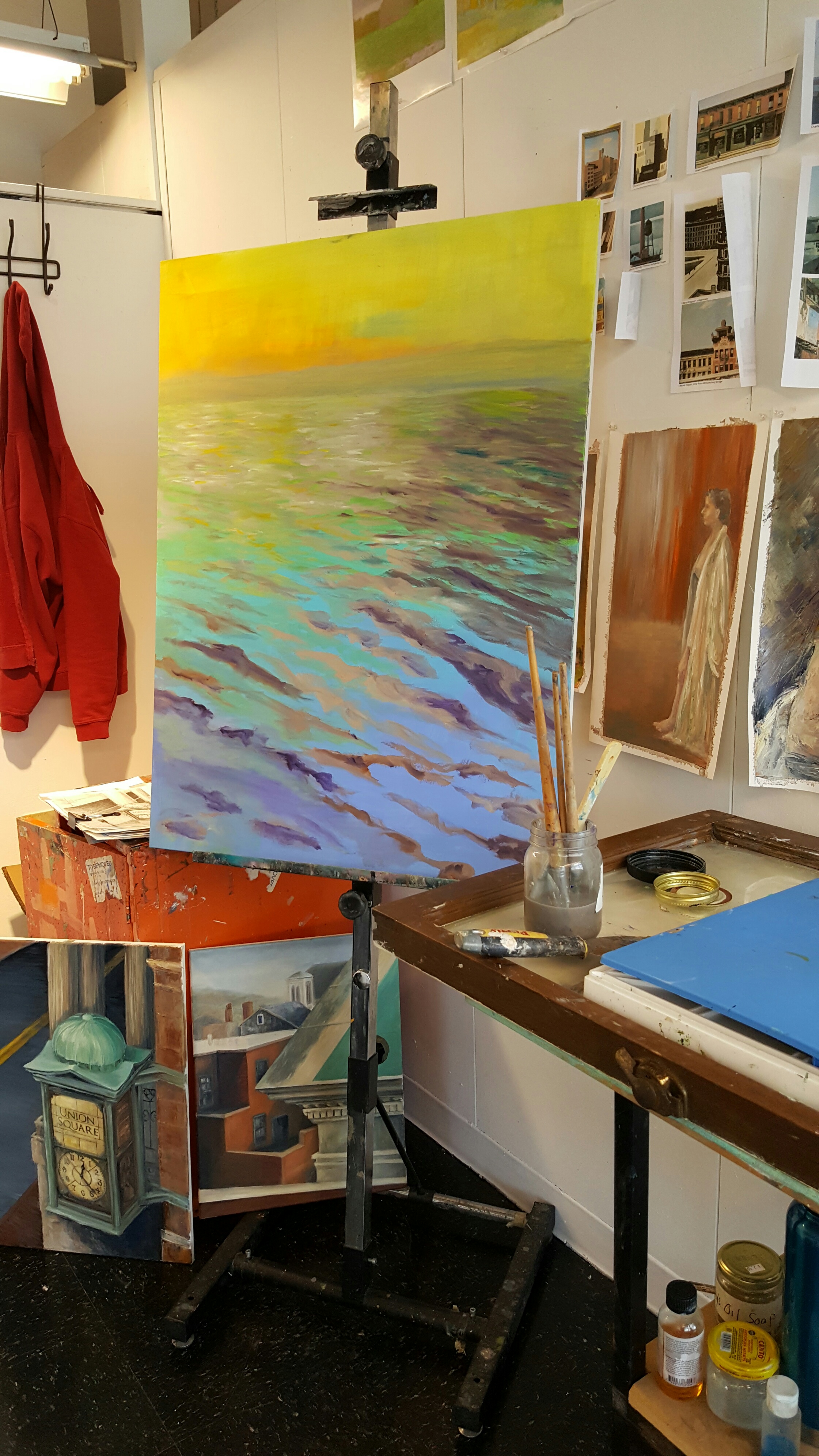 Heather Stivison painting on Easel 2015